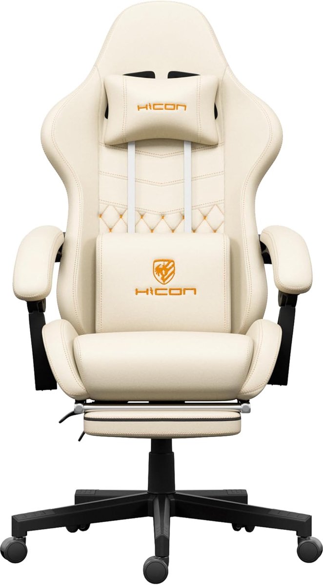 SnelShoppen - Ergonomische Gaming Stoel Vittoria - Verstelbare Kantoorstoel - Witte Racing Gaming Chair met Rugkussen en Massager - Ideaal voor Thuis