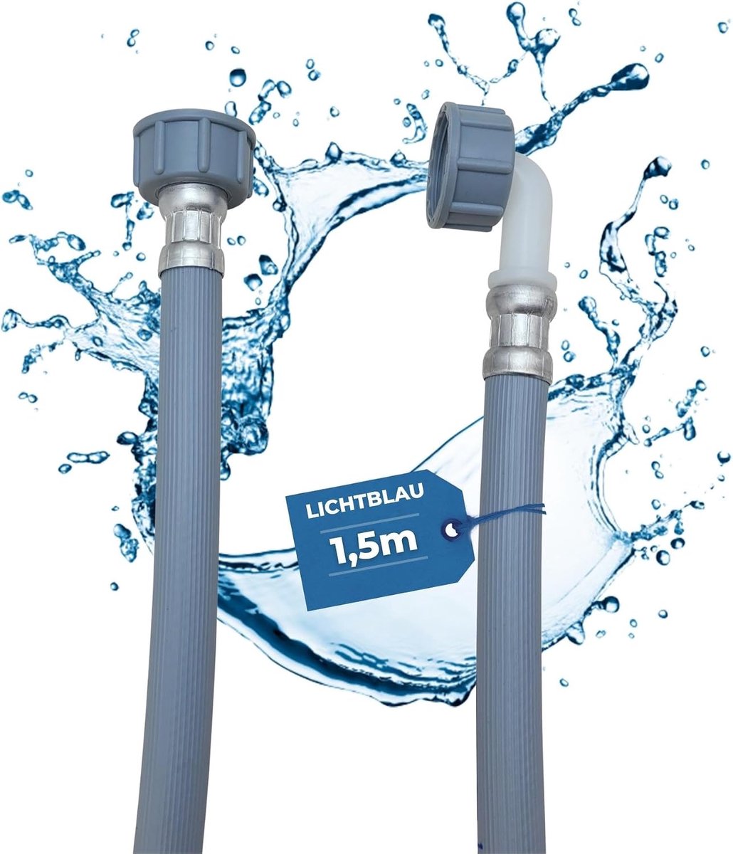 SnelShoppen - Lichtblau Water Inlaatslang 1,5 m voor Wasmachine en Vaatwasser - 3/4 Inch Aansluiting - Universeel Gebruik - Inclusief Rubber Seal - Ho