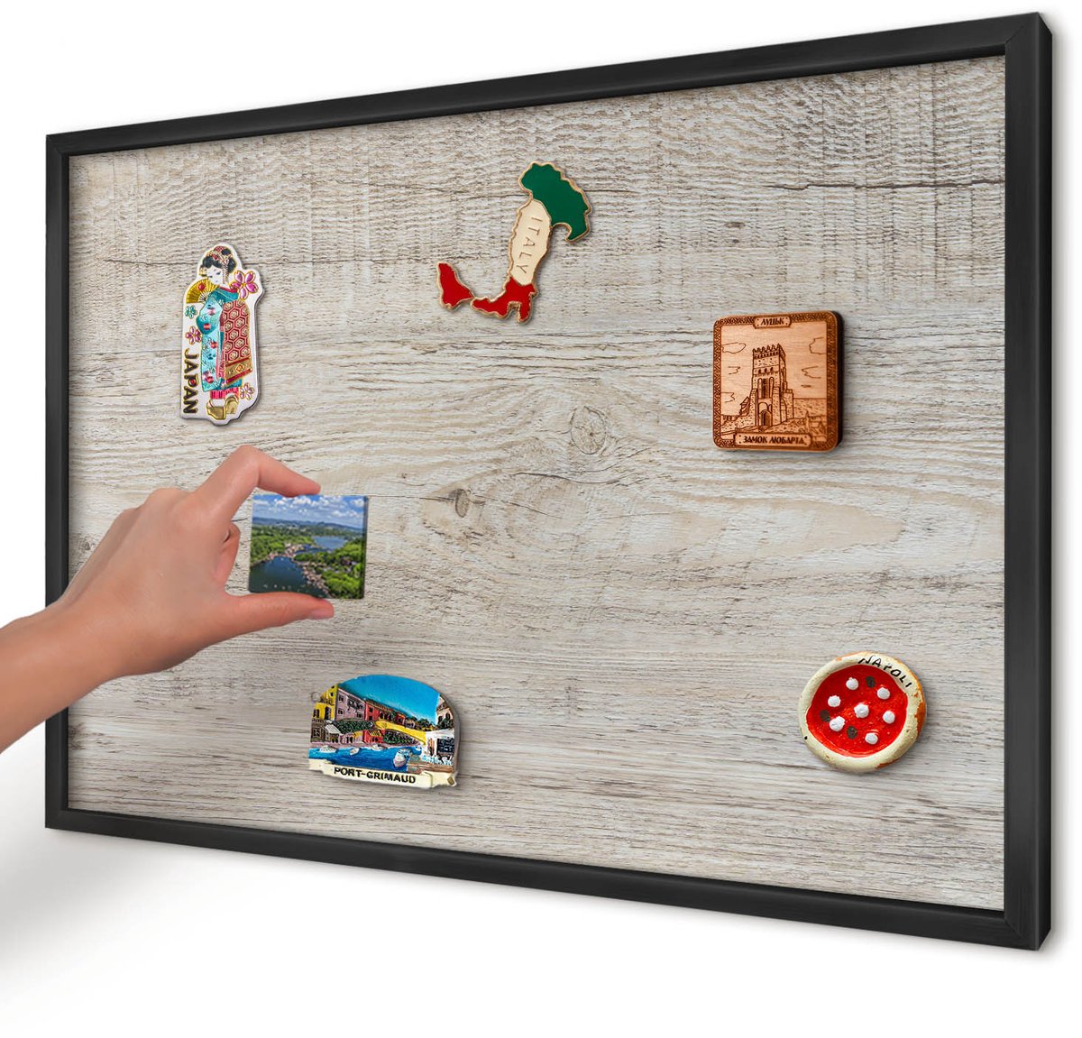 Artprintcave Beige Magneetbord mit Zwart Frame - 60x40 cm - Houtstructuur Magneet Bord mit Frame - Scandinavisch Notitiebord - Texturen