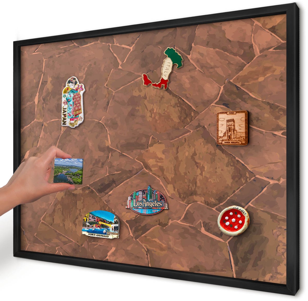 Artprintcave Bruin Magneetbord mit Zwart Frame - 70x50 cm - Stenen Constructie Notitiebord - Rustiek Magnetisch Bord Voor Magneten - Texturen