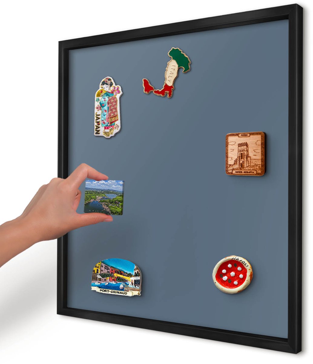 Artprintcave Marine Magneetbord mit Zwart Frame - 50x50 cm - Pastel Marineblauw Bord Voor Magneten - Minimalist Magneet Bord mit Frame - Achtergronden En Patronen