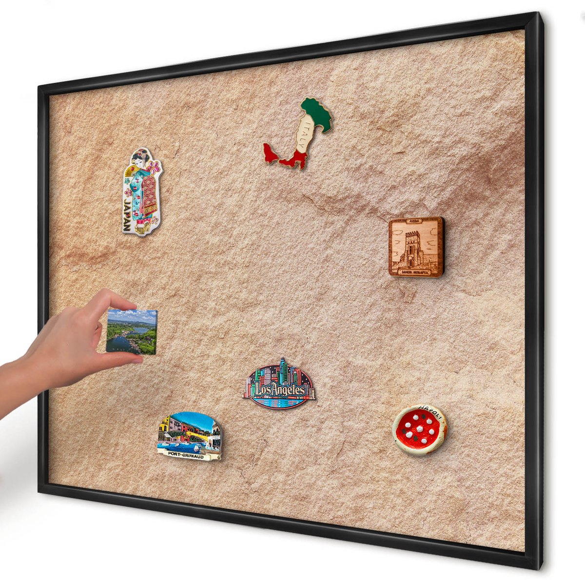 Artprintcave Bruin Magneetbord mit Zwart Frame - 80x60 cm - Steenstructuur Magnetisch Bord - Rustiek Bord Voor Magneten - Texturen