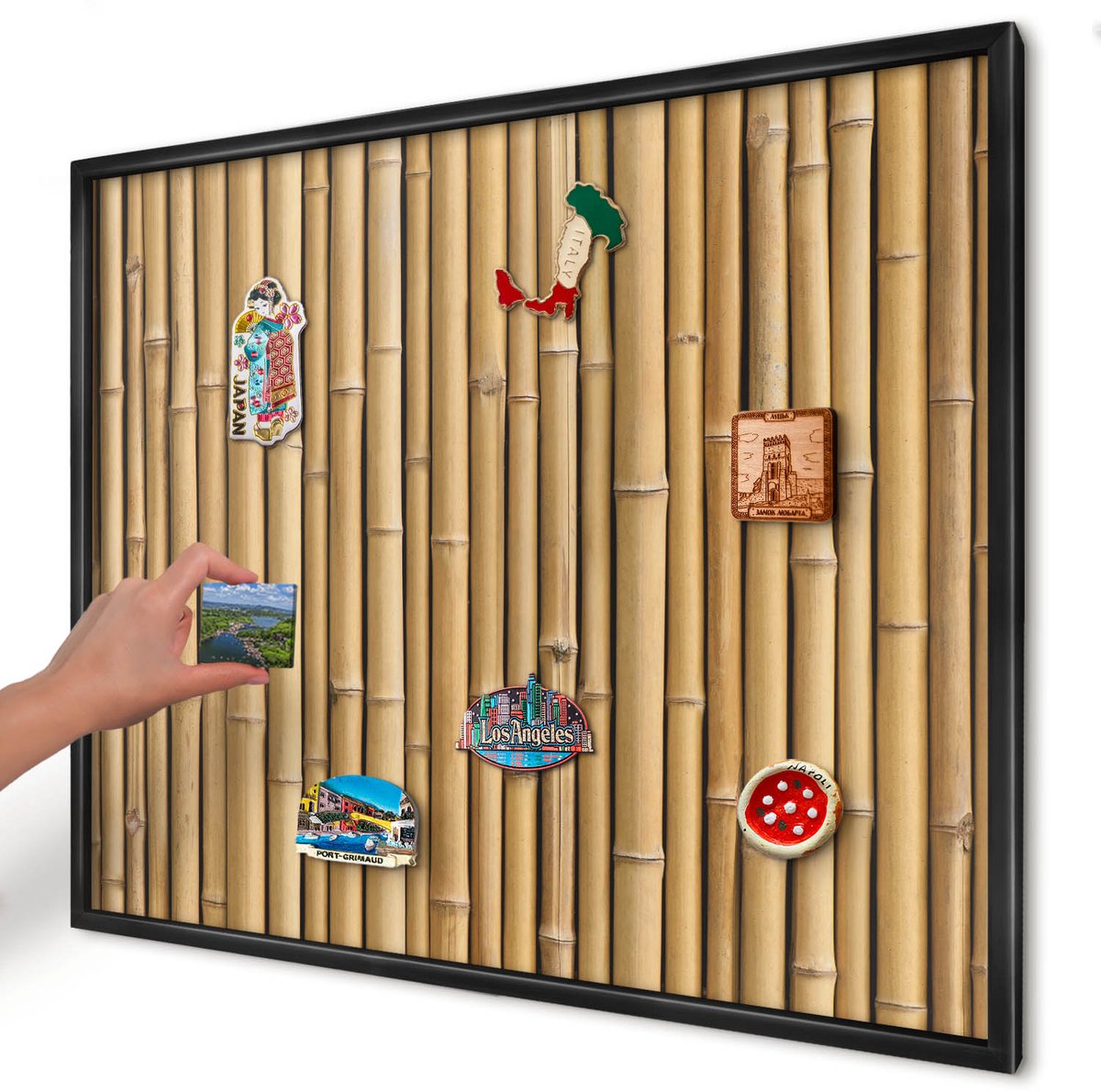 Artprintcave Beige Magneetbord mit Zwart Frame - 80x60 cm - Bamboe Patroon Magneetbord Voor Keuken - Minimalist Magneet Bord mit Frame - Texturen