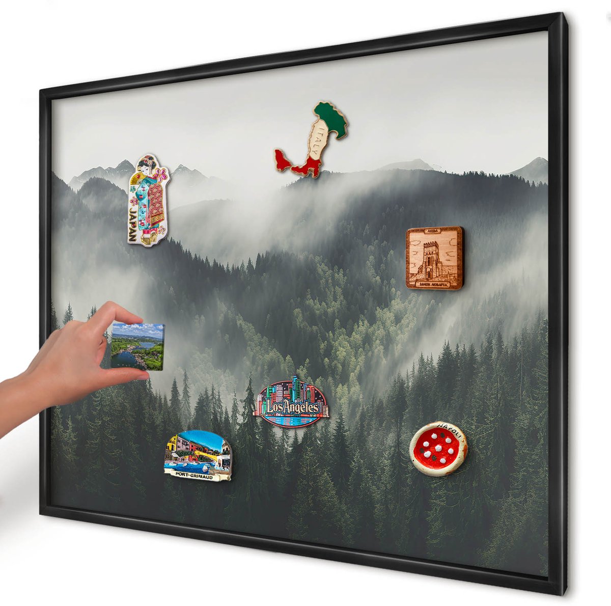 Artprintcave Groente Magneetbord mit Zwart Frame - 80x60 cm - Groene Bergen Magneet Bord mit Frame - Fotografisch Notitiebord - Landschappen