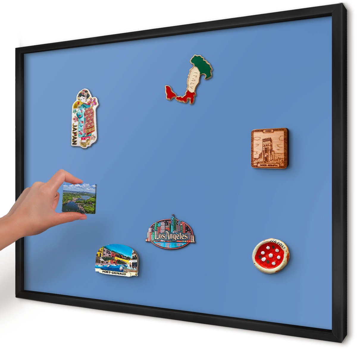 Artprintcave Blauw Magneetbord mit Zwart Frame - 70x50 cm - Blauwe Kleur Bord Voor Magneten - Minimalist Magnetisch Bord Voor Magneten - Achtergronden En Patronen