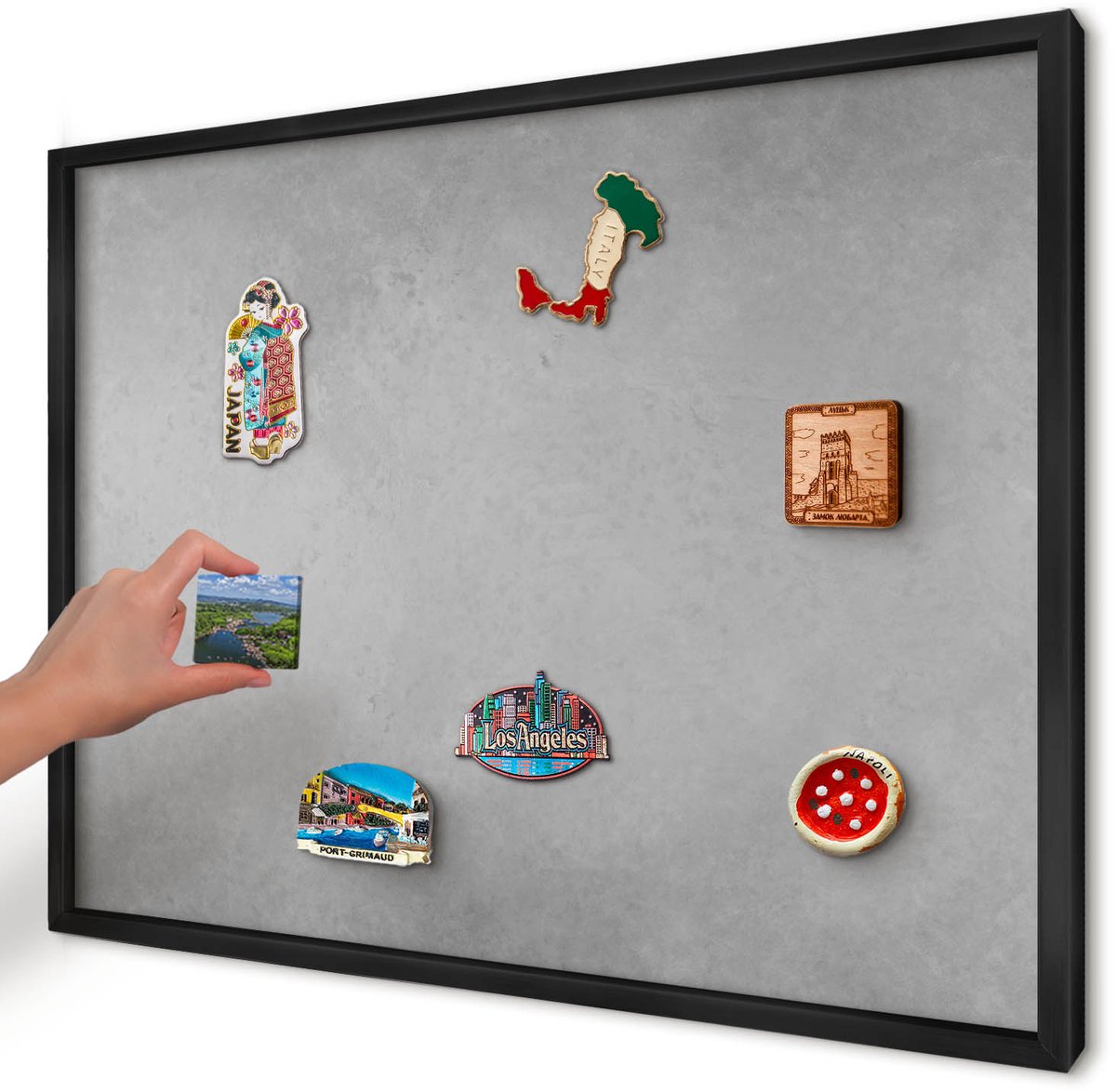 Artprintcave Grijs Magneetbord mit Zwart Frame - 70x50 cm - Zilveren Mist Magneetbord Voor Foto's - Minimalist Magneetbord Voor Keuken - Texturen
