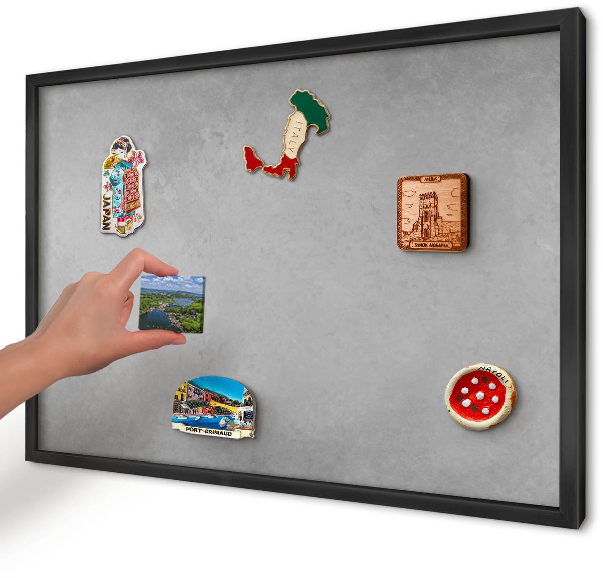 Artprintcave Grijs Magneetbord mit Zwart Frame - 60x40 cm - Zilveren Mist Magnetisch Bord Voor Magneten - Minimalist Notitiebord - Texturen