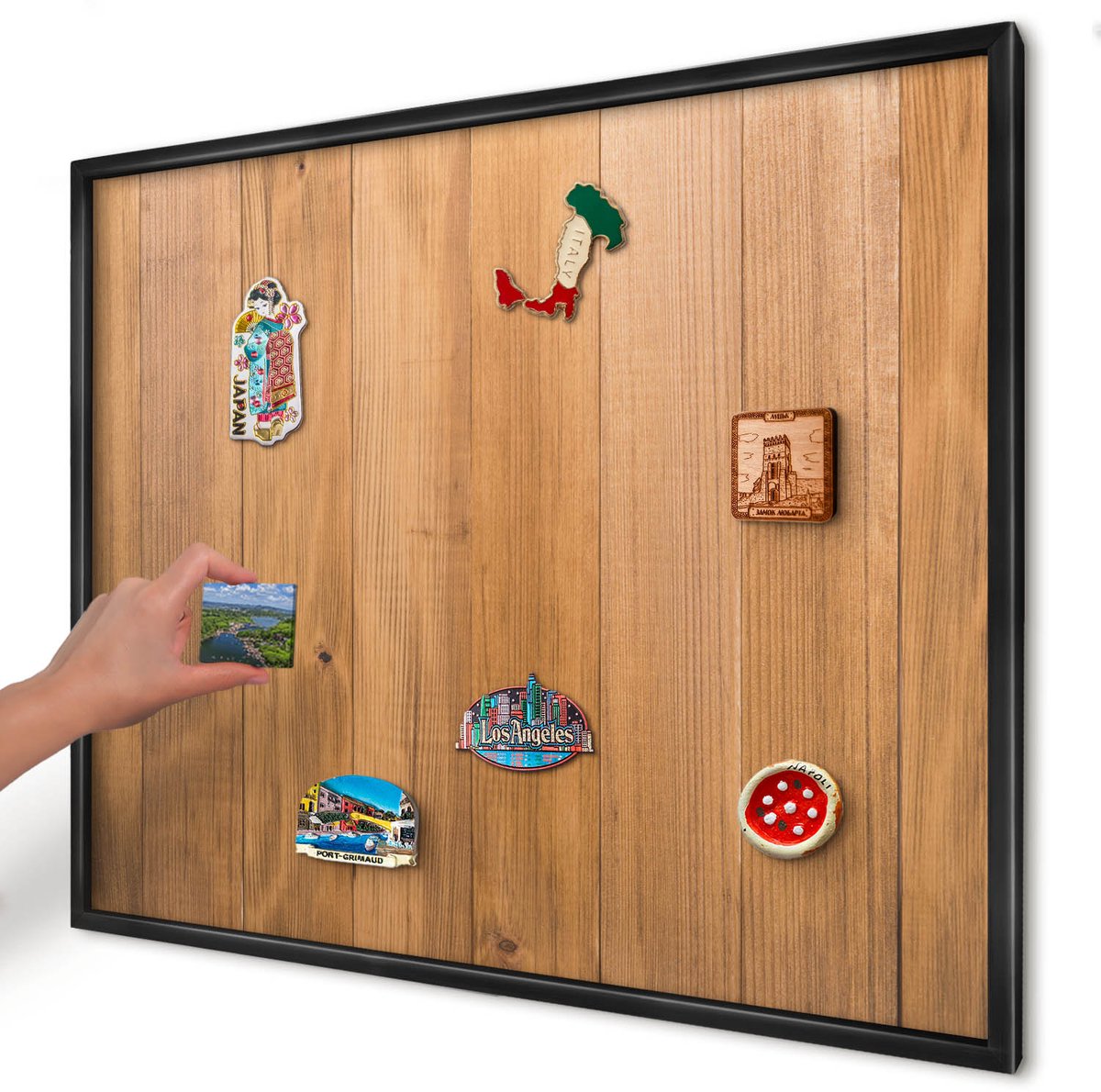 Artprintcave Bruin Magneetbord mit Zwart Frame - 80x60 cm - Houtstructuur Magnetisch Bord Voor Magneten - Minimalist Memobord Keuken - Texturen