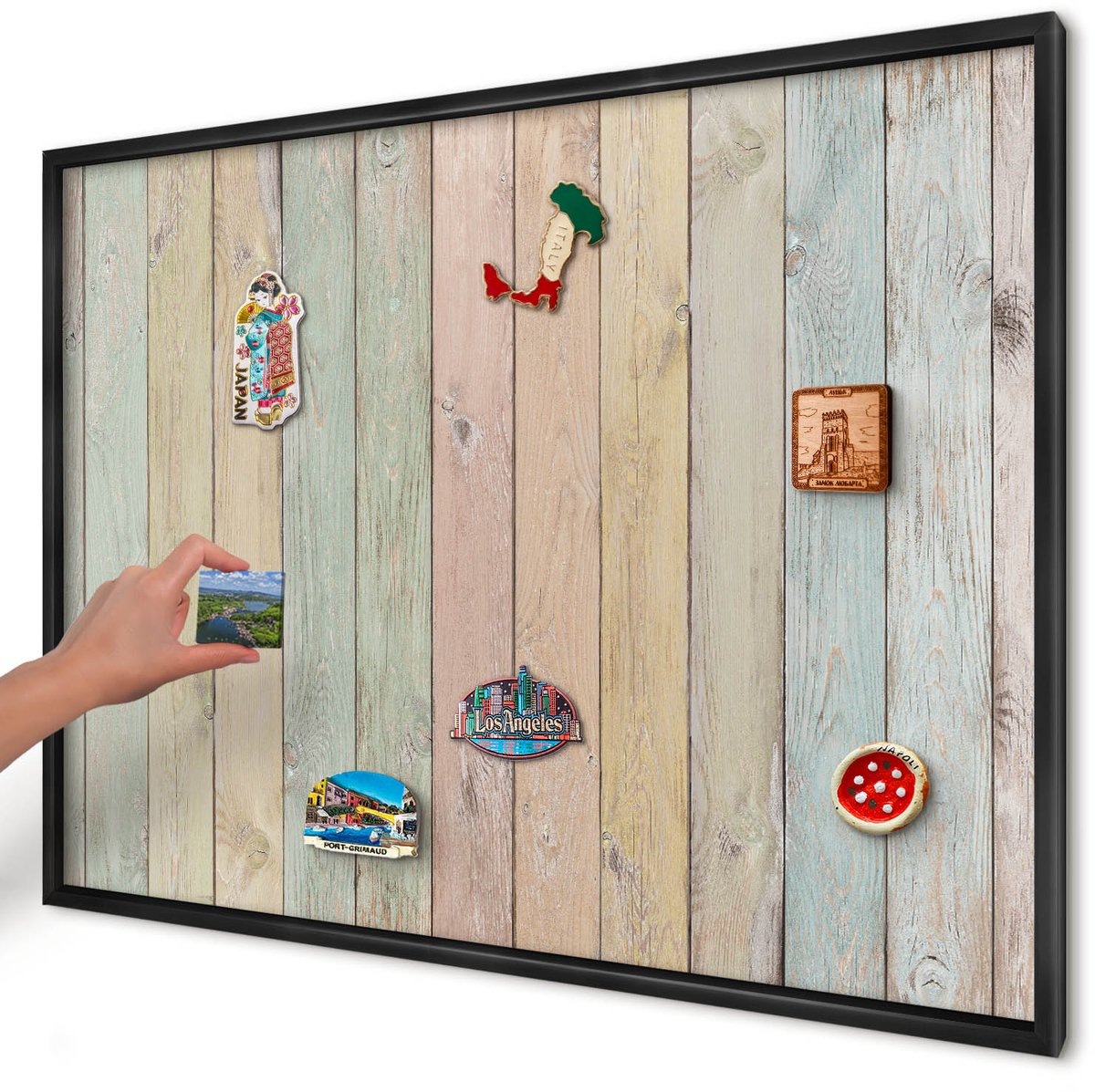 Artprintcave Groente Magneetbord mit Zwart Frame - 100x70 cm - Rustieke Planken Magneetbord Voor Keuken - Rustiek Bord Voor Magneten - Texturen