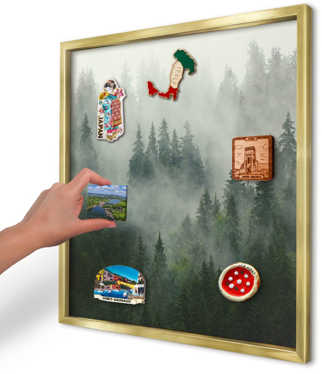Artprintcave Groente Magneetbord mit Gouden Frame - 50x50 cm - Bosmagie Memobord Keuken - Fotografisch Magneetbord Voor Foto's - Natuur