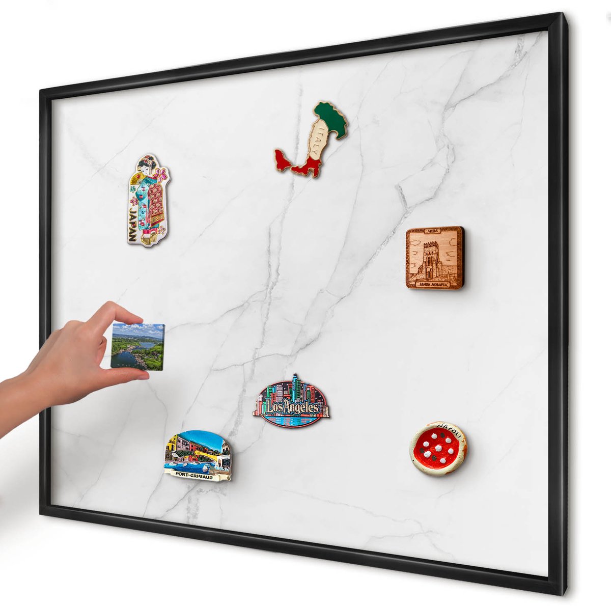 Artprintcave Wit Magneetbord mit Zwart Frame - 80x60 cm - Marmerpatroon Bord Voor Magneten - Minimalist Magnetisch Bord Voor Magneten - Texturen