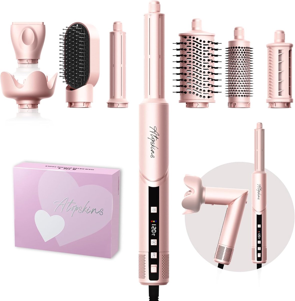 SnelShoppen - MogaWave Pro Air Styler 8-in-1 Haarstylerset, 1400 W Föhn met Diffuser, Ronde Borstelföhn, Krultang, Auto-Wrap en Stijltang voor Volume,