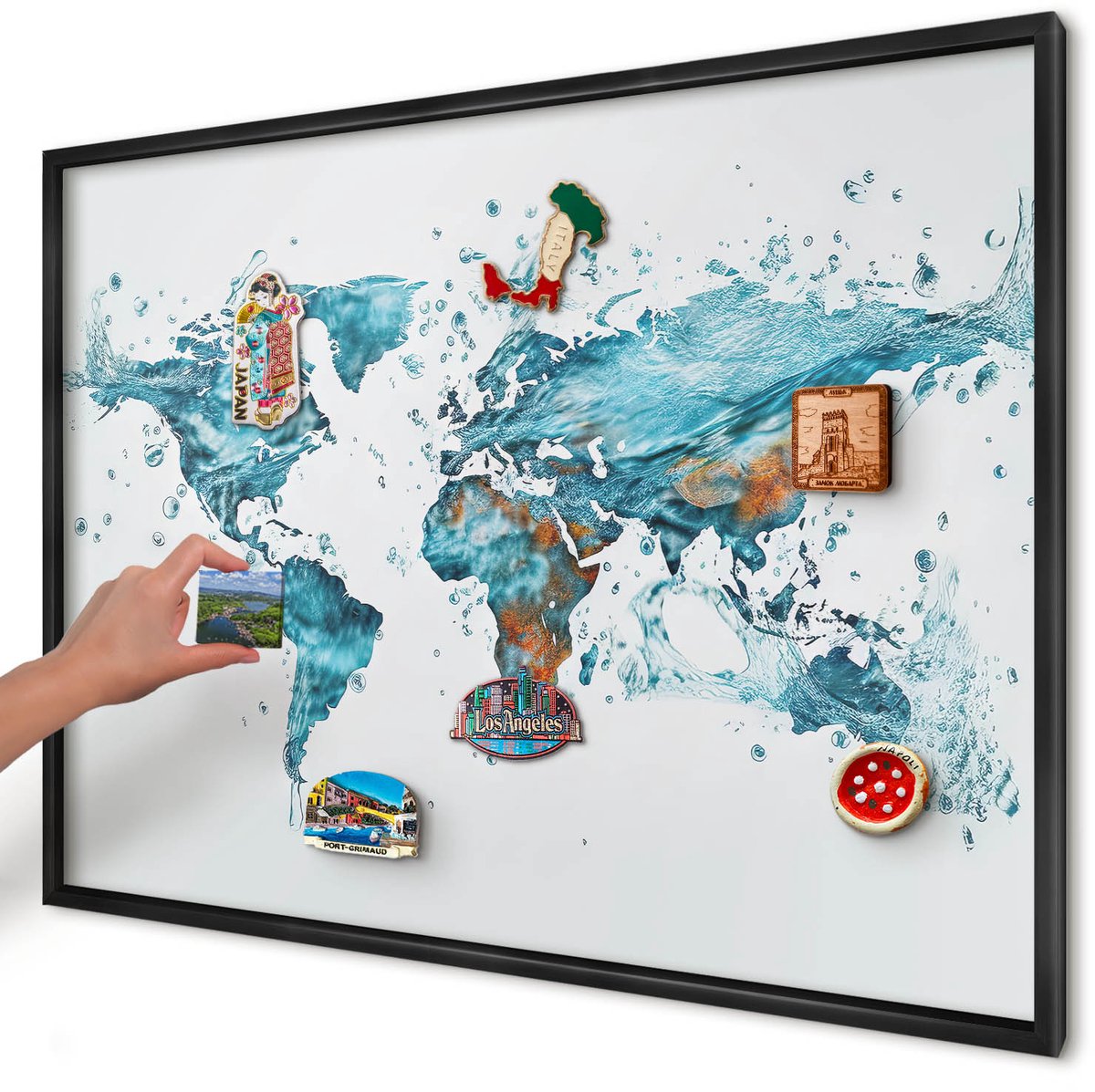 Artprintcave Turkoois Magneetbord mit Zwart Frame - 100x70 cm - Waterkaart Wandbord Magnetisch - Abstract Magnetisch Bord - Kaarten