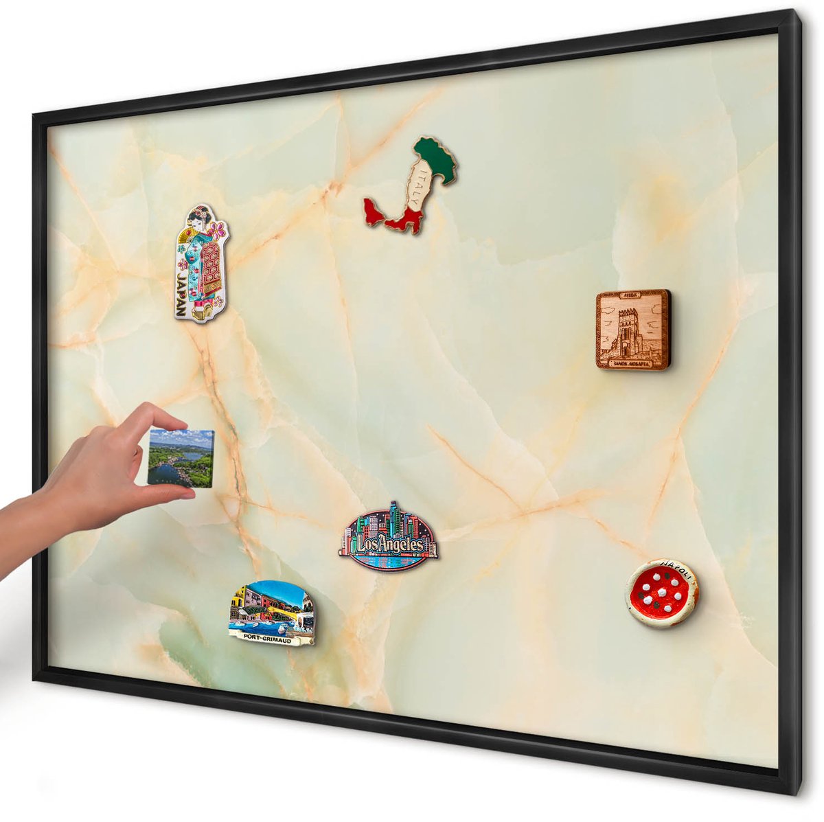 Artprintcave Romig Magneetbord mit Zwart Frame - 100x70 cm - Marmeren Elegantie Magneetbord Voor Foto's - Modern Magneetbord Voor Keuken - Texturen