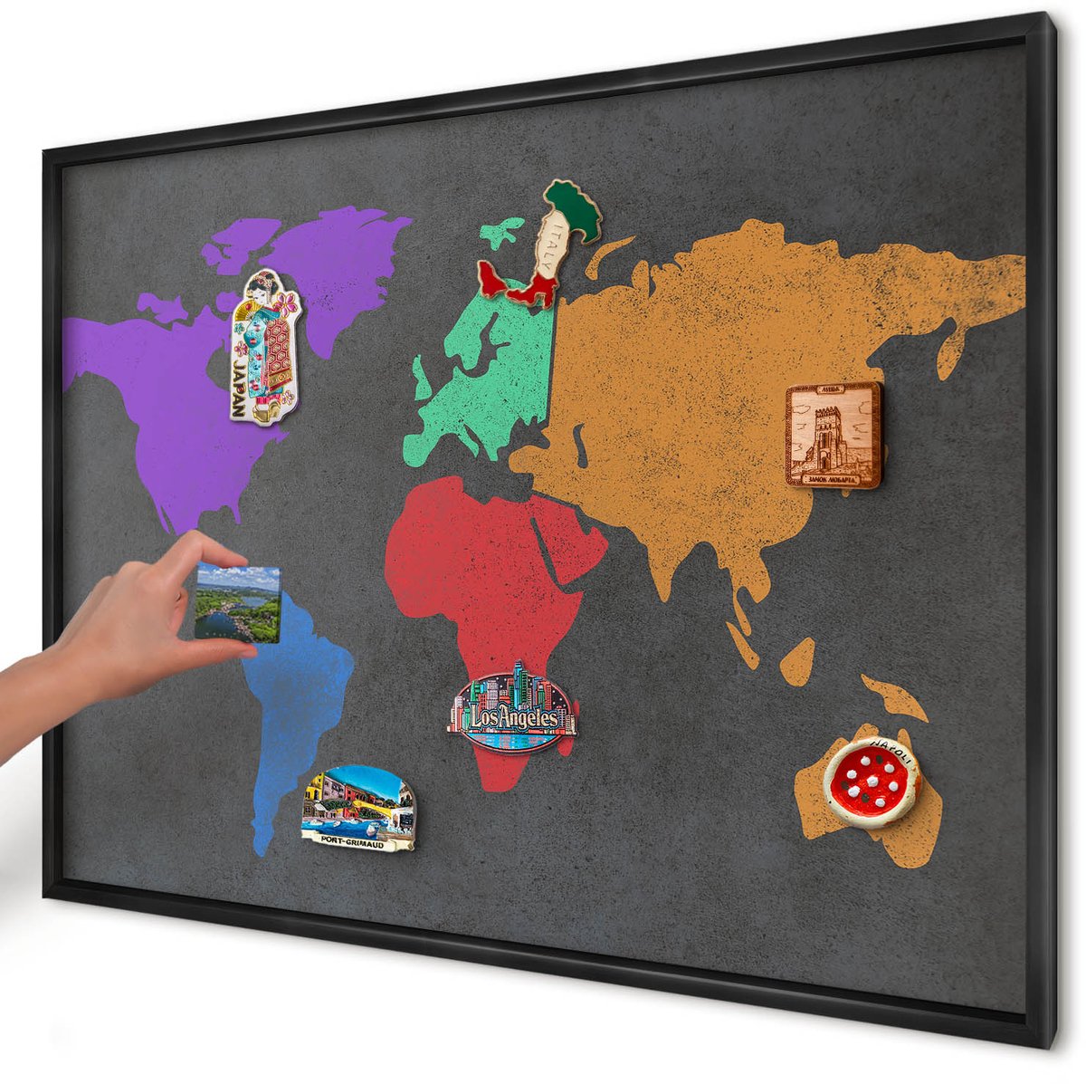 Artprintcave Zwart Magneetbord mit Zwart Frame - 100x70 cm - Kleurenkaart Magnetische Organizer - Modern Magneetbord Voor Keuken - Kaarten