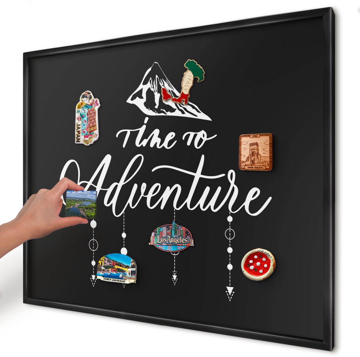 Artprintcave Zwart Magneetbord mit Zwart Frame - 80x60 cm - Avontuur Wacht. Bord Voor Magneten - Modern Magneetbord Voor Foto's - Teksten