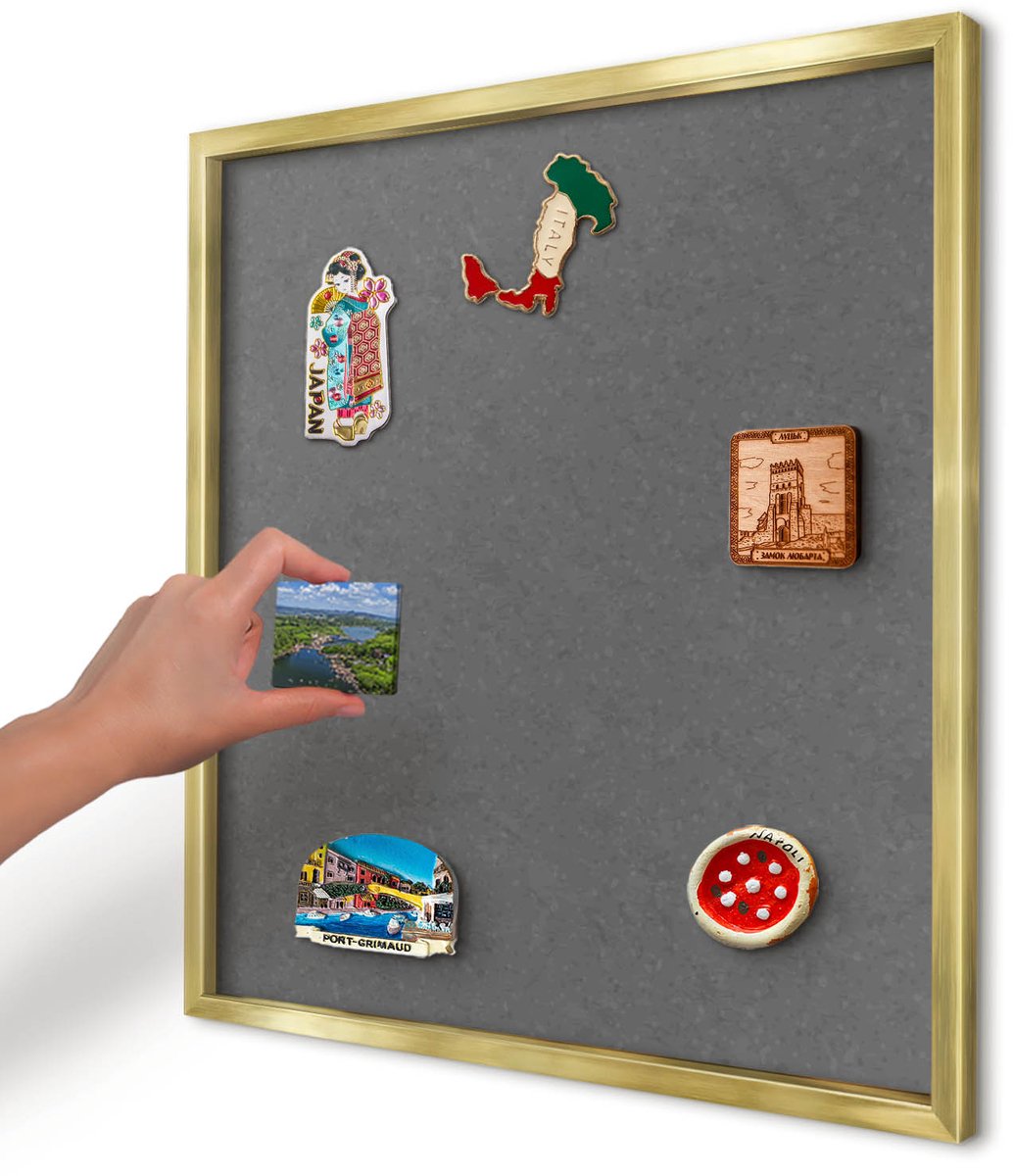 Artprintcave Grijs Magneetbord mit Gouden Frame - 50x50 cm - Grijze Textuur Wandbord Magnetisch - Minimalist Bord Voor Magneten - Texturen