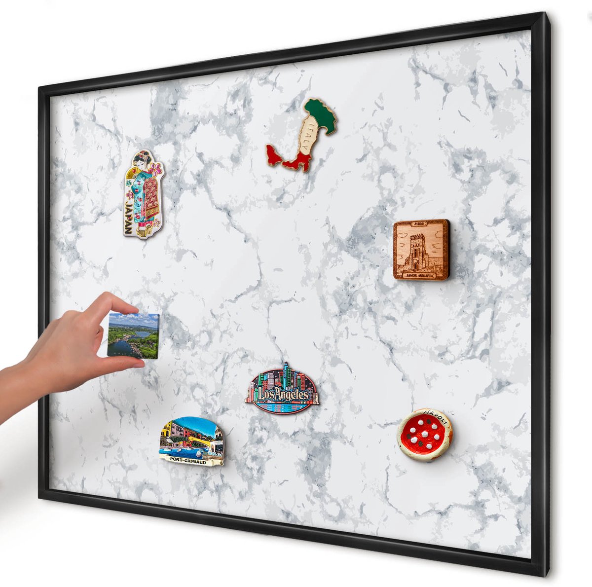 Artprintcave Grijs Magneetbord mit Zwart Frame - 80x60 cm - Marmeresthetiek Magnetisch Bord - Minimalist Memobord Keuken - Texturen
