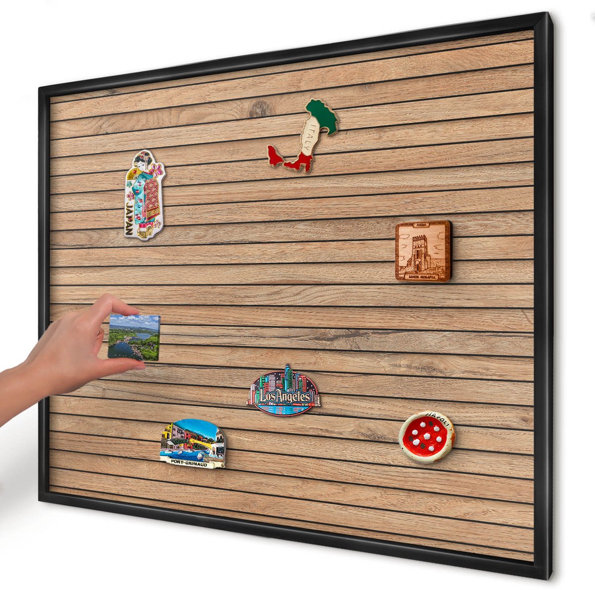 Artprintcave Bruin Magneetbord mit Zwart Frame - 80x60 cm - Houten Planken Bord Voor Magneten - Rustiek Wandbord Magnetisch - Texturen