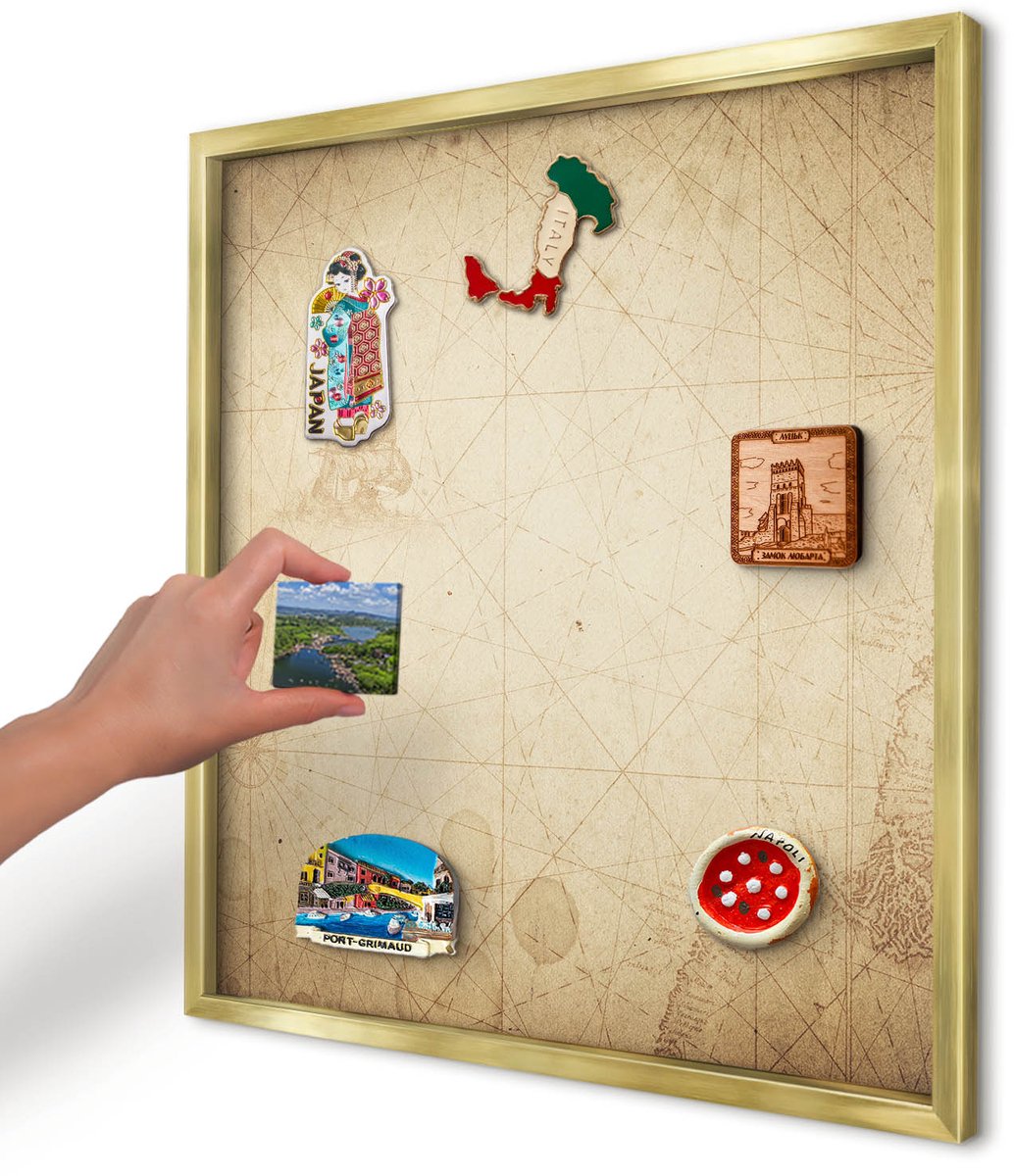 Artprintcave Beige Magneetbord mit Gouden Frame - 50x50 cm - Oude Kaart Wandbord Magnetisch - Vintage Magneet Bord mit Frame - Kaarten