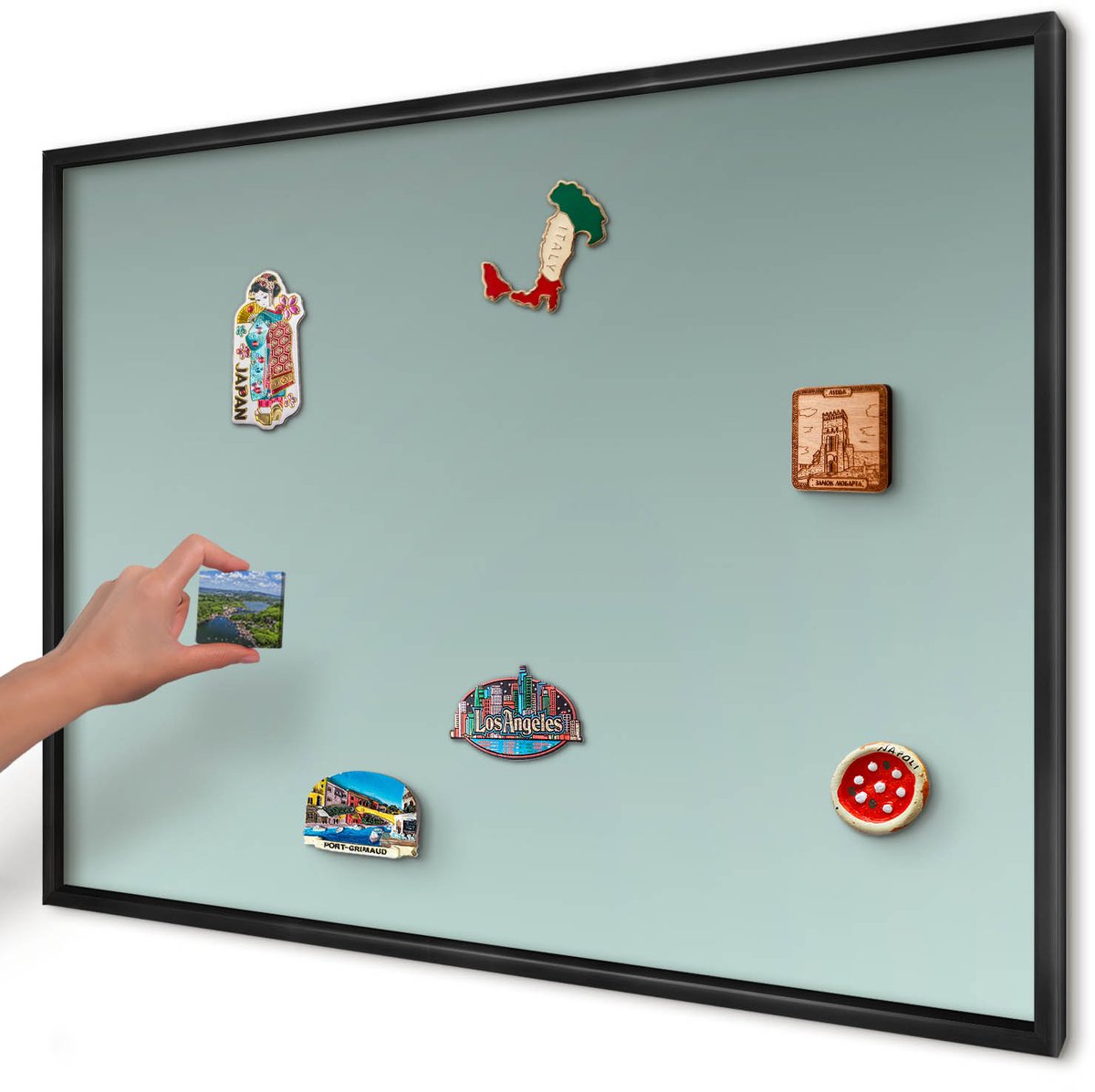Artprintcave Turkoois Magneetbord mit Zwart Frame - 100x70 cm - Turkooizen Kleurovergang Memobord Keuken - Minimalist Magnetisch Bord - Achtergronden En Patronen