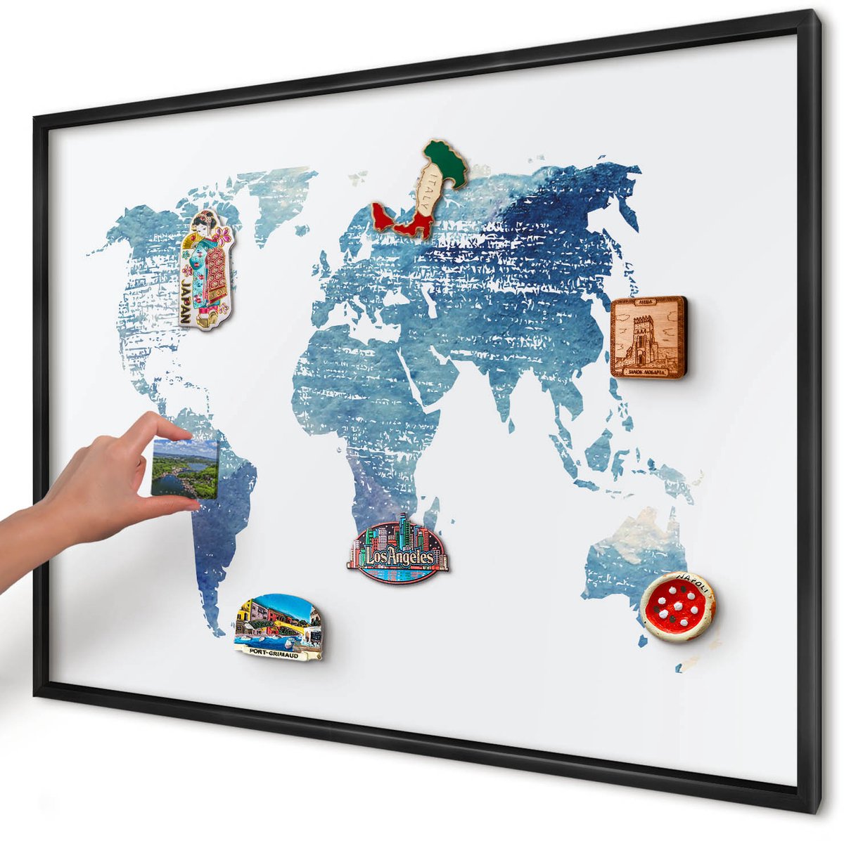 Artprintcave Wit Magneetbord mit Zwart Frame - 100x70 cm - Aquarelkaart Notitiebord - Waterverf Wandbord Magnetisch - Kaarten