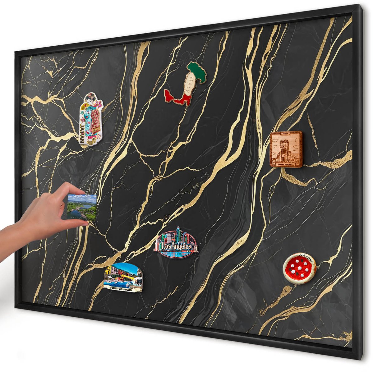 Artprintcave Zwart Magneetbord mit Zwart Frame - 100x70 cm - Luxueuze Golven Magnetische Organizer - Abstract Magneetbord Voor Foto's - Abstractie