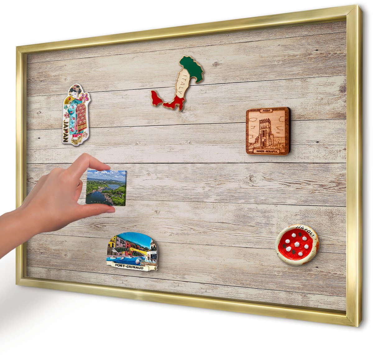 Artprintcave Beige Magneetbord mit Gouden Frame - 60x40 cm - Houtstructuur Bord Voor Magneten - Rustiek Magnetisch Bord Voor Magneten - Texturen