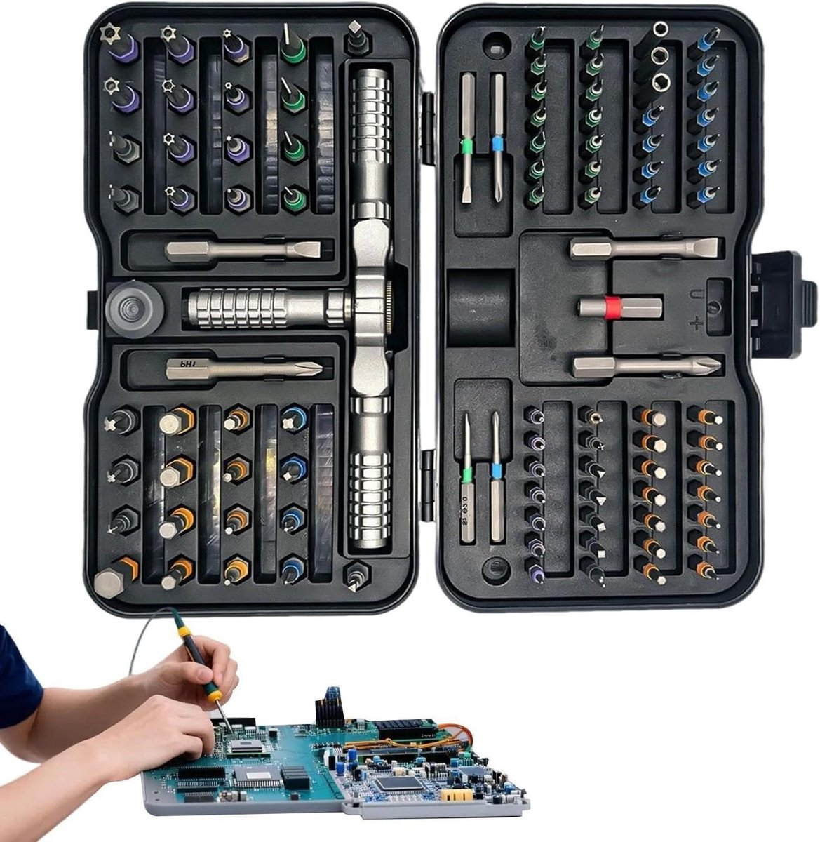 Ratelschroevendraaier Set - Precisie Gereedschap - Klusjes Thuis - Magnetisch Ratel Systeem - 105 Bits - Grijs
