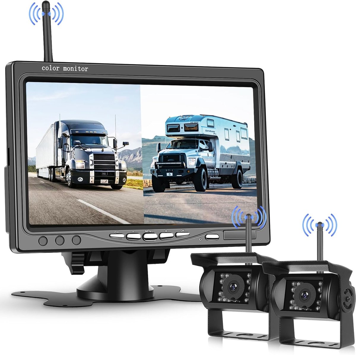 SnelShoppen - Set van 2 Draadloze Digitale Achteruitkijkcamera's met 7 Inch HD 1080P Monitor, Nachtzicht, Waterdicht, Geschikt voor Vans en Trucks