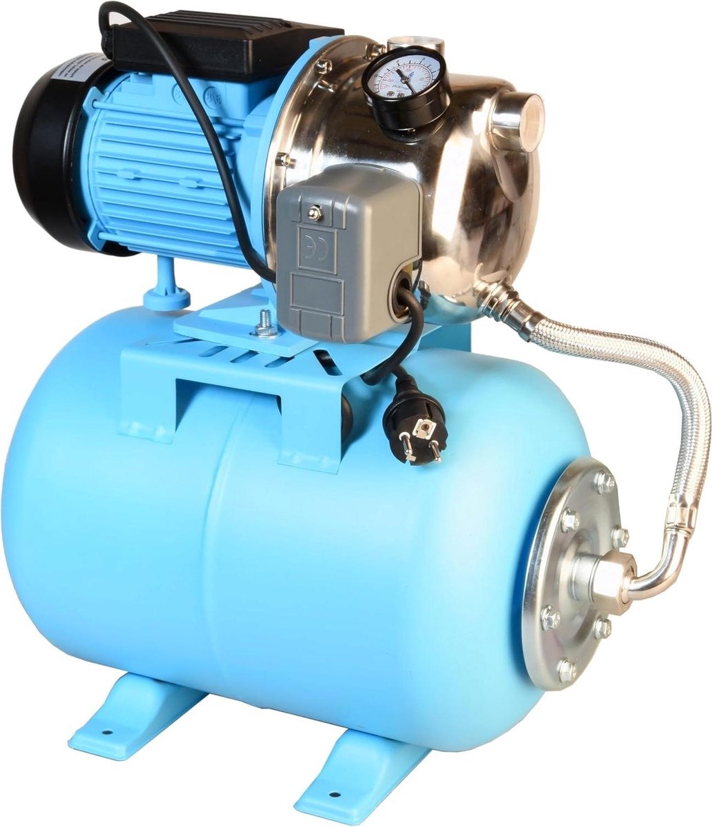 Waterpomp Set - Hydrofoorpomp Boiler - Waterdruk Verhoging - Roestvrijstalen Pomp - 24L Tank - Grijs