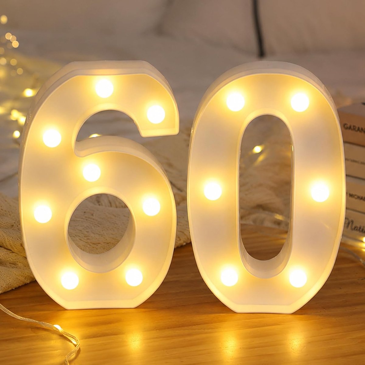 LED Marquee cijferlamp 60, warm wit, 21 cm, decoratie voor verjaardag en feest