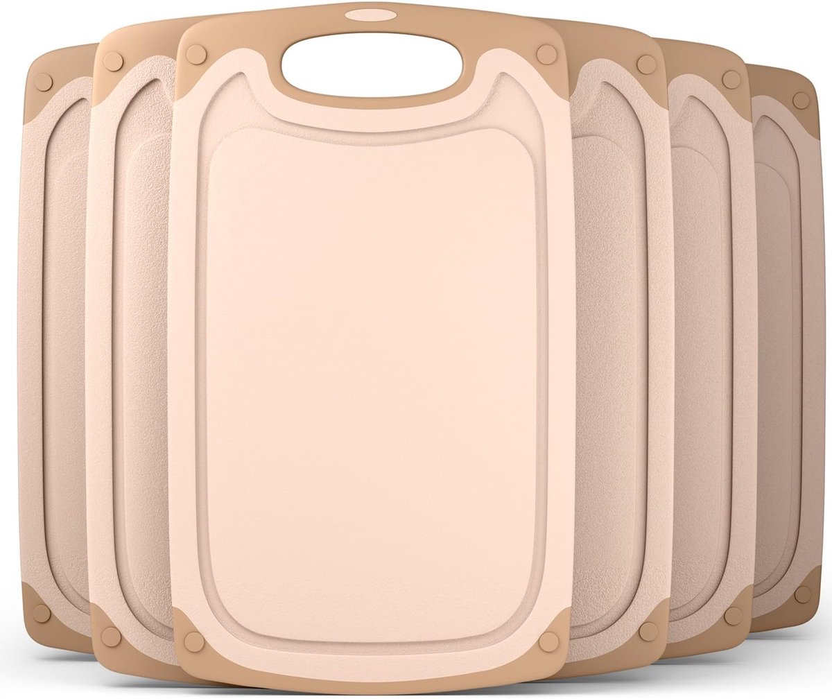 ontbijtplankjes kunststof 25x15 cm in set van 6 - plankjes vaatwasmachinebestendig - ontbijtplankjes kunststof BPA-vrij - robuuste snijplanken beige
