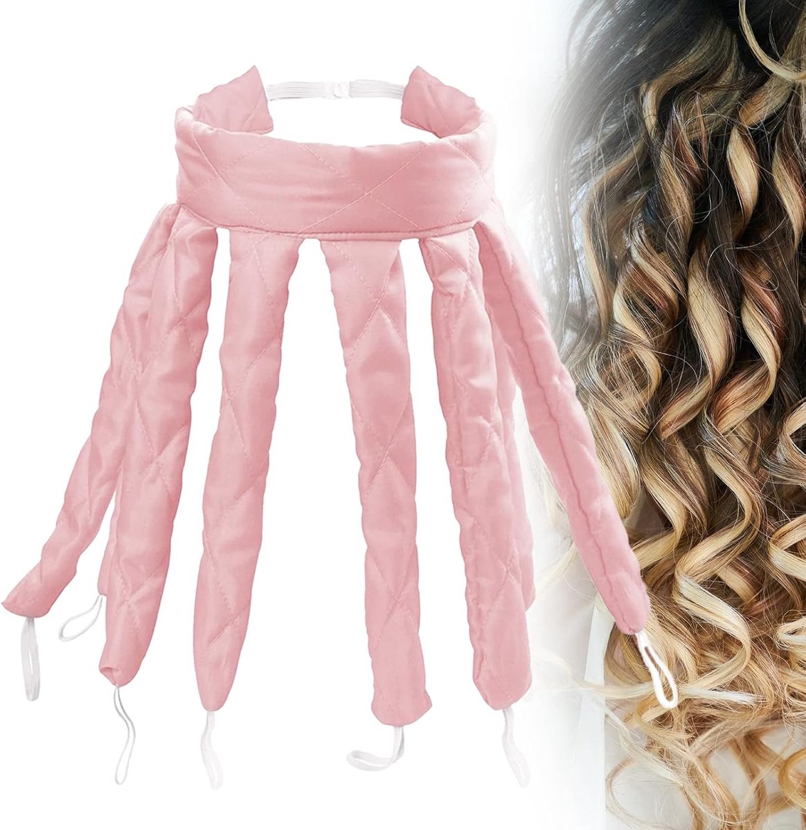 Krulspelden en banden, haarspelden, hittevrij krullen, golvende vormer voor lang haar, 's nachts voor vrouwen en meisjes (roze)