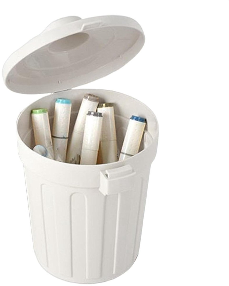 Kleine Prullenbak - Afvalbak Bureau - Bureau Opruimen - Stabiele Niet-rolbare Basis - 20 x 13 x 13 cm - Wit