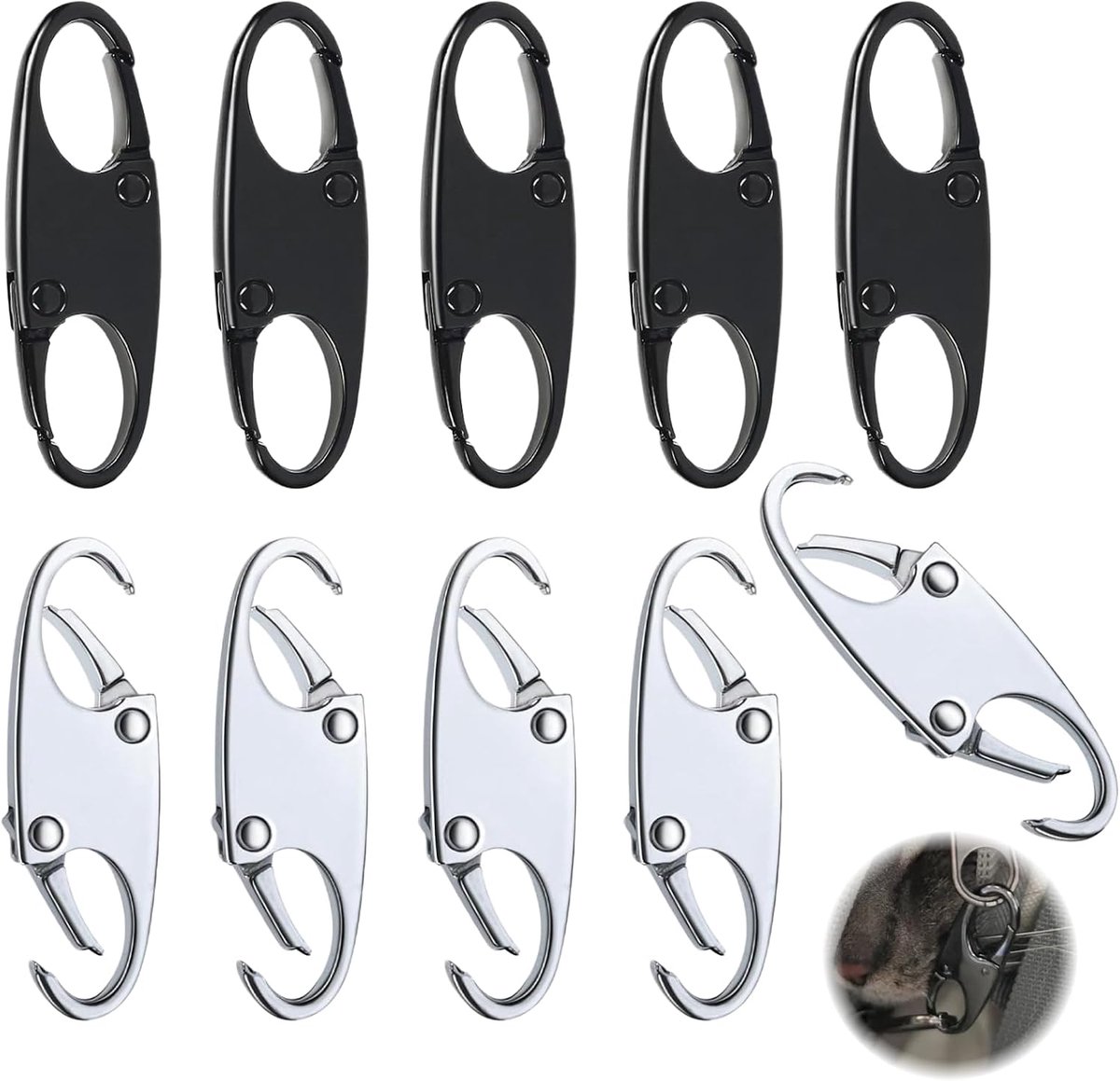10 stuks ritssluitingen voor rugzakken, diefstalbestendige ritssluiting, zwart en zilver, vervangende ritssluitingen, eindeloze ritssluiting met ritssluiting, universele accessoires