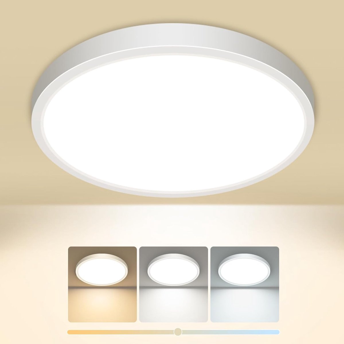 LED-plafondlamp, 12W 3000K/4000K/6500K, 1600Lm Ip44 waterdicht, wit