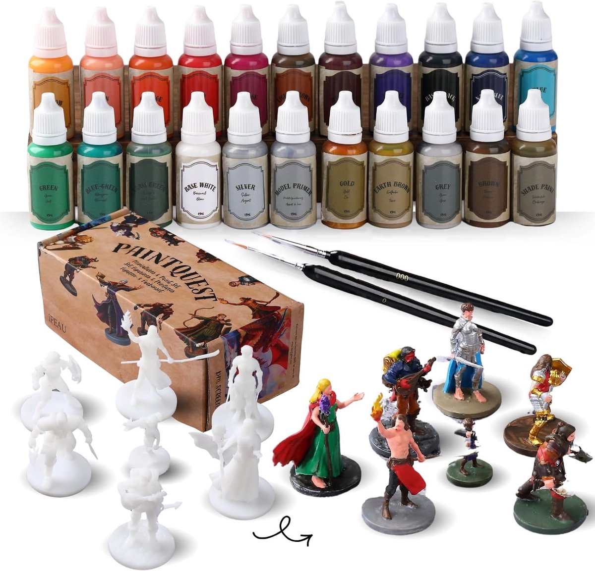 Complete Starterset voor Rollenspellen met 15 x 20 ml Acrylverf, 5 Miniaturen en 1 Kwast voor WH40k en DND