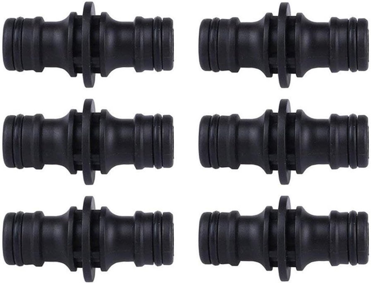 Set van 6 koppelingen, verbindingsstukken voor veilige twee slangen, voor slangverlenging, 1/2 inch, kunststof tuinslangaansluiting, twee-weg koppelingsverlenger voor tuinslang buis