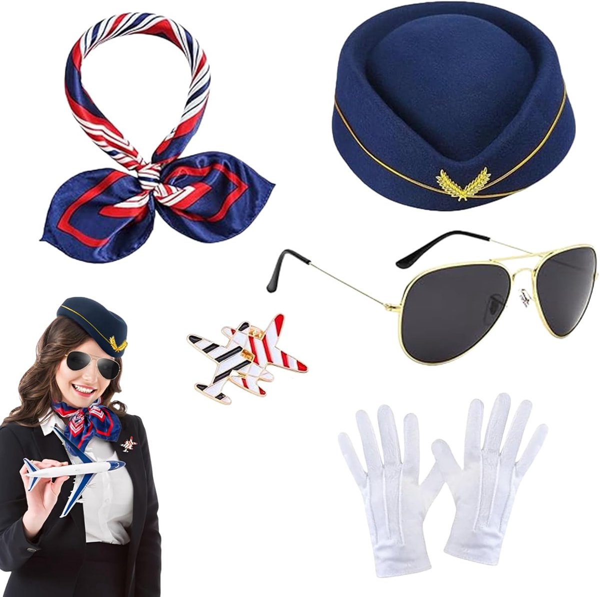 4-delige professionele stewardess kostuum dames thema carnaval