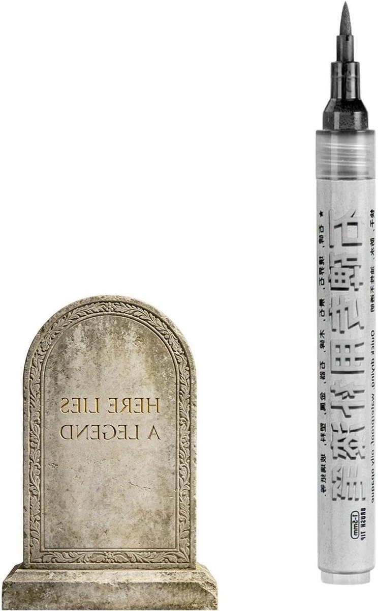 Grafsteen Verfstift - Restauratie Marker Steenbelettering - Opschrift Repareren - Waterbestendige Inkt - 16 cm - Goud