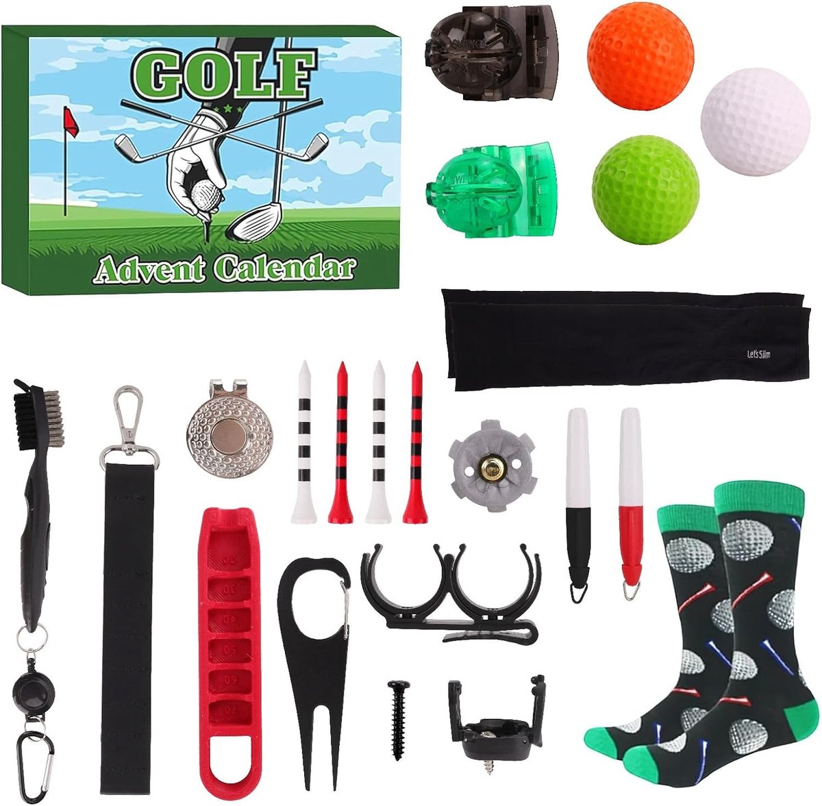 Adventskalender 2025 voor Mannen, 24 Dagen Kerst Countdown met Golfaccessoires, Perfect Cadeau voor Golfliefhebbers en Volwassenen