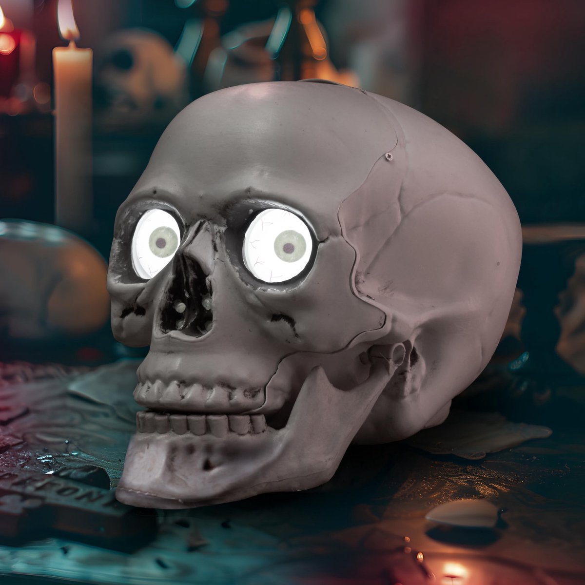 Omgoods - Halloween Schedel Tafeldecoratie met Flitsende Ogen - Grappige Halloween Decoratie