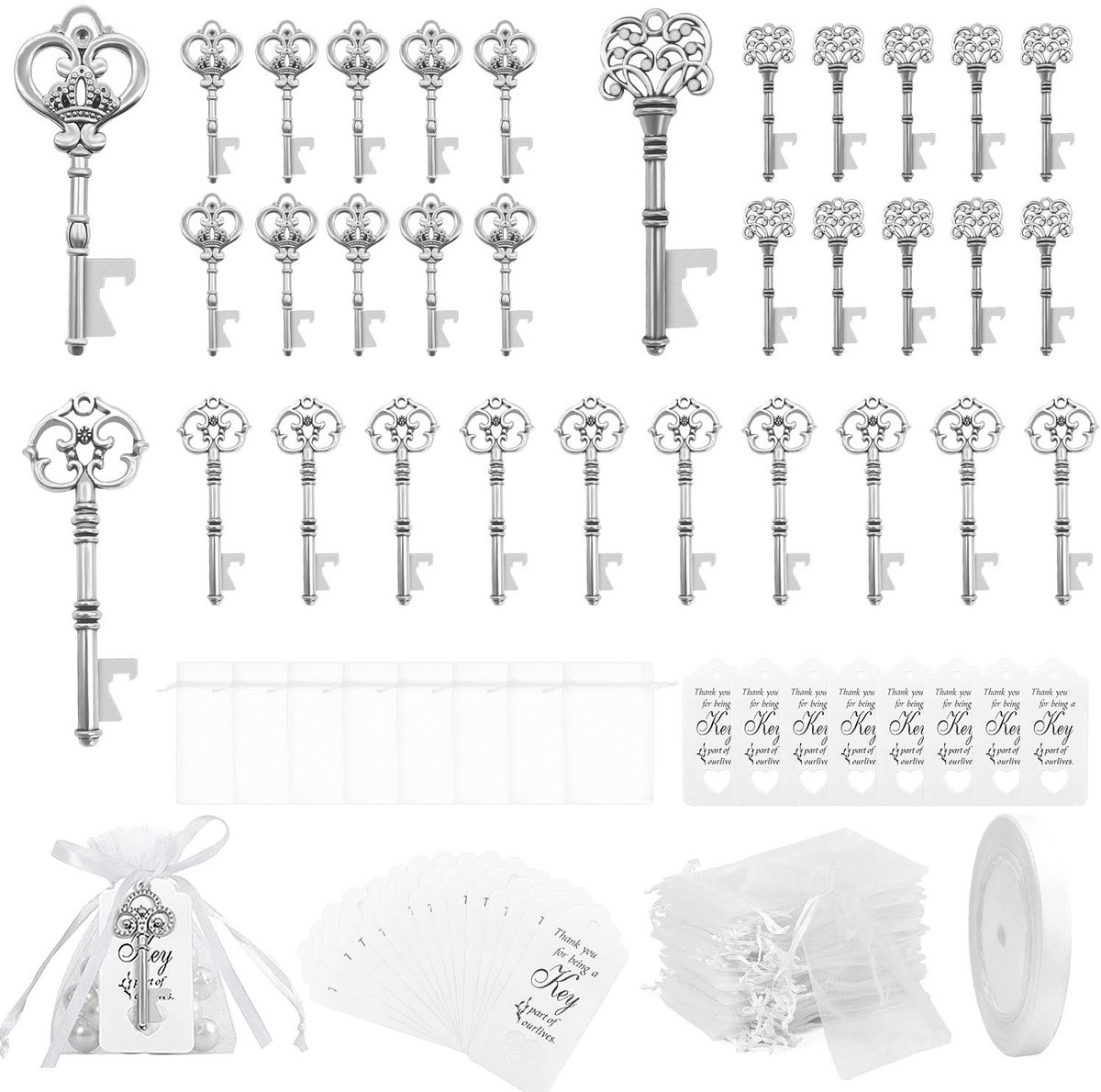 Omgoods - Vintage Flesopener Set van 30 Stuks met Cadeautags, Perfect voor Bruiloften