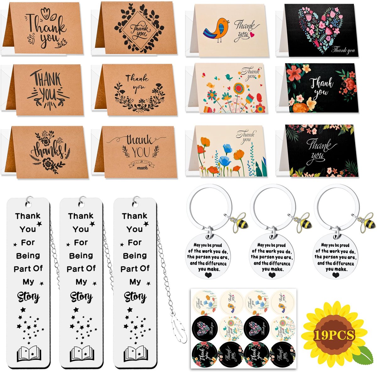 Omgoods - Bedankjes voor Leraren - 12 Bedankkaarten met Enveloppen en Sleutelhangers