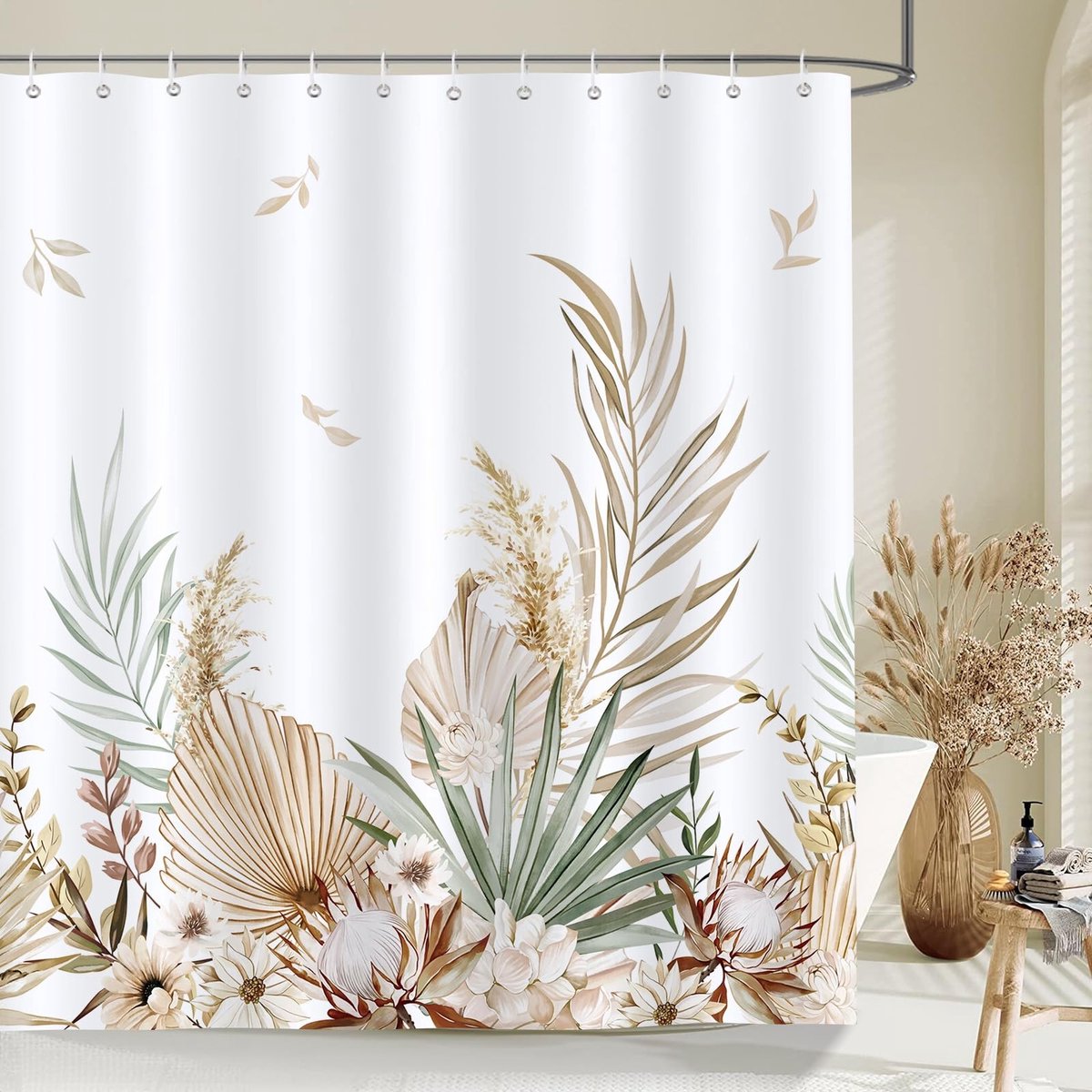 Omgoods - Boho Palmbladeren Douchegordijn 180x180 cm Waterdicht met Haken