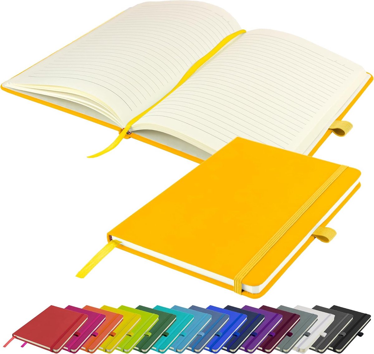 Notitieblok A5 met gelinieerde hardcover (geel)