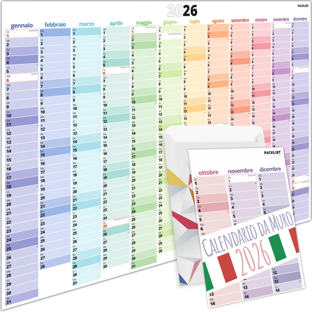 Omgoods - Grote Wandkalender 2026 in het Italiaans - Jaarplanner voor Gezin, Studie en Werk