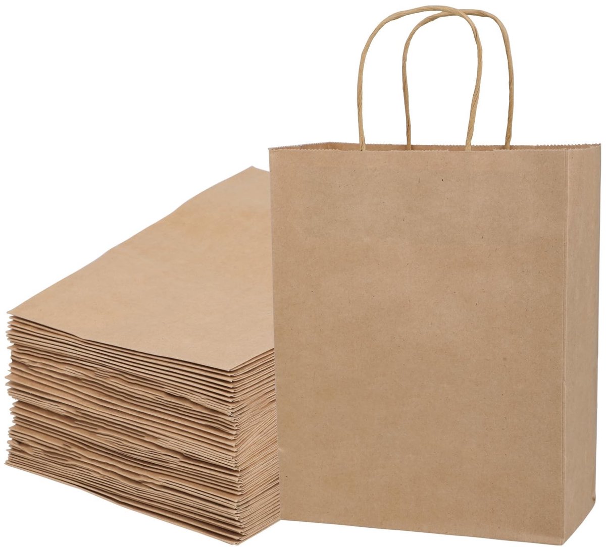 Omgoods - 50 Stuks Bruine Kraft Papier Tassen met Handvat - 21 x 11 x 27 cm voor Feesten en Cadeaus