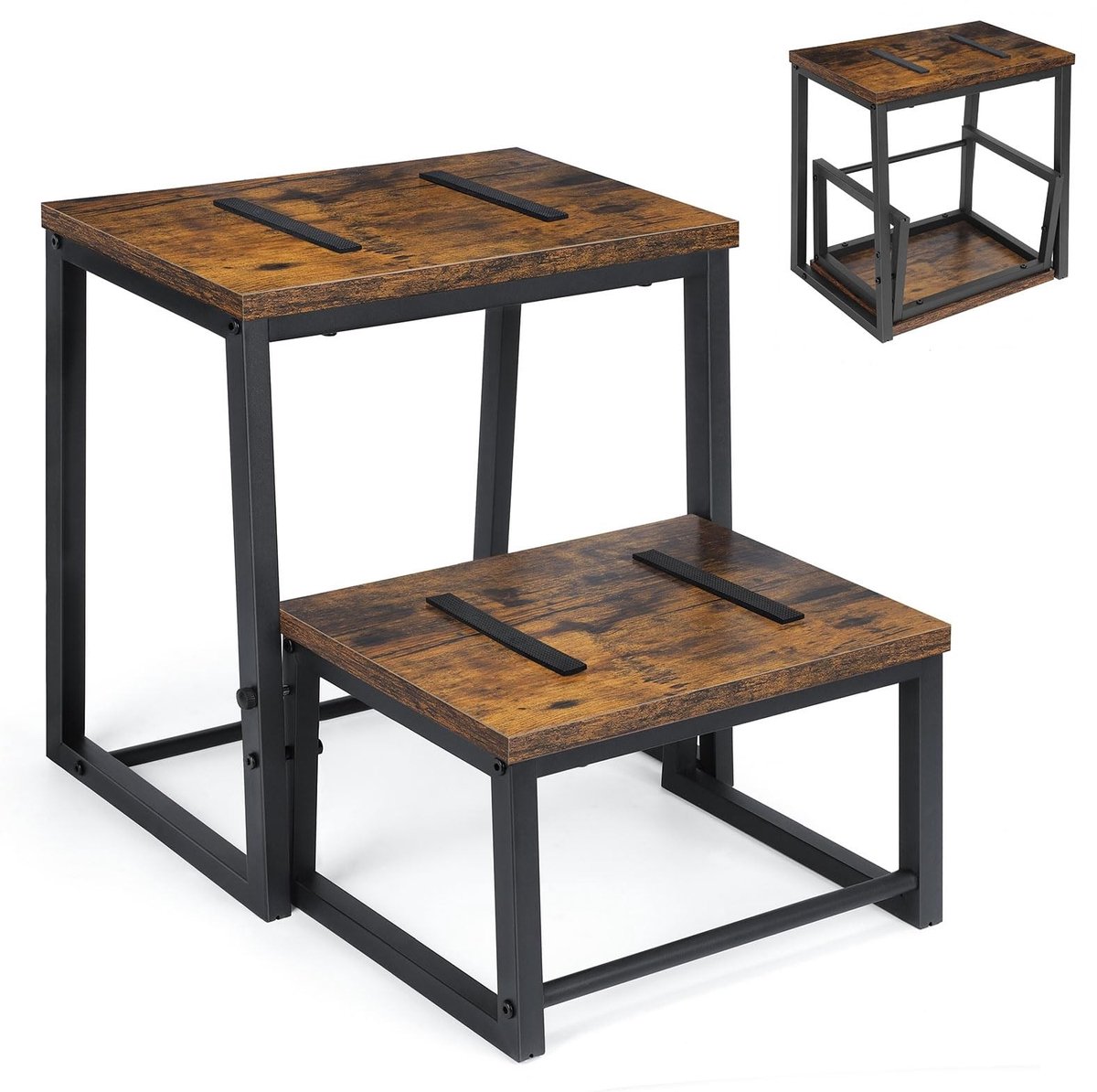 Omgoods - 2-Traps Houten Stap Stool - Stevige Voetsteun tot 160 kg